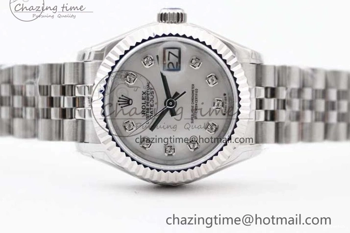 Dial SS 1:1 Diamonds 28 Silver Markers DateJust Bracelet 904L Edition Lady Best on NH05 Steel TWF President 0206